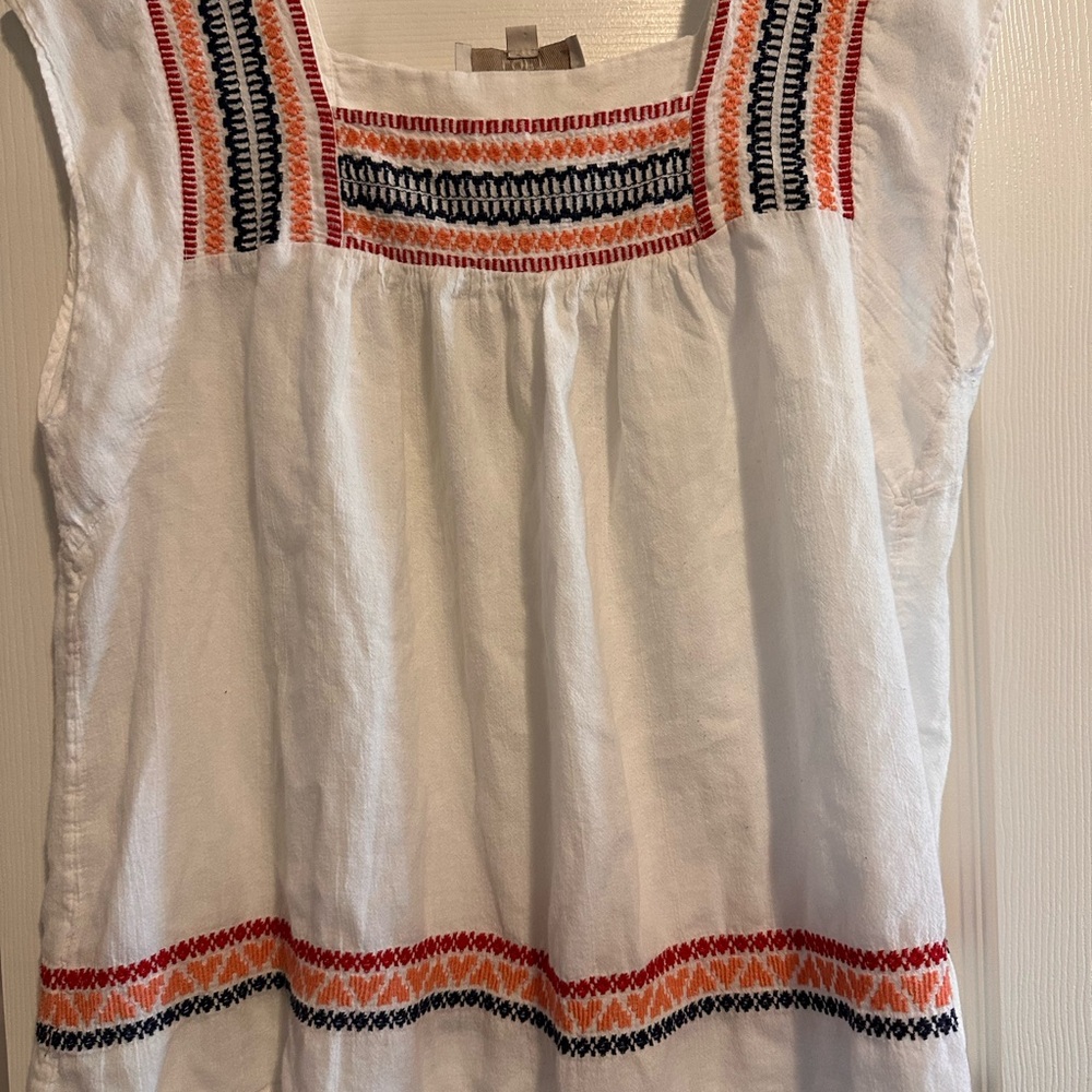 LOFT White Top with Red and Black Embroidery - Picture 1 of 2